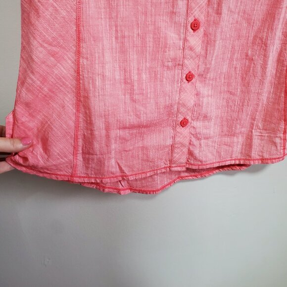 COLUMBIA NWT Camp Henry Short Sleeve Shirt Button Front Cotton Pink Womens Large - Picture 5 of 13